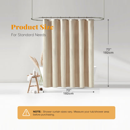 BTTN Fabric Shower Curtain, Linen Textured Cloth Shower Curtain Set with 12 Plastic Hooks, Hotel Luxury Neutral Modern Simple Waterproof Decorative Shower Curtains for Bathroom - 72"x72" - Beige/Cream