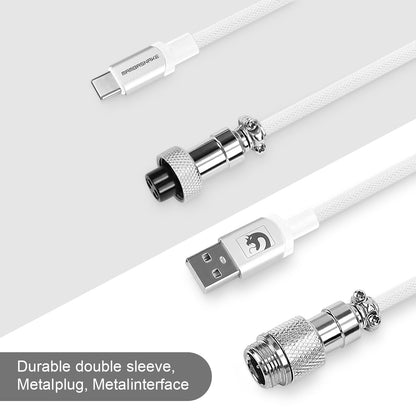 Yindiao x Attack Shark C01PRO Custom Braided Coiled Keyboard Cable, USB-C to A Metal Aviator Cable for Gaming Keyboard, Detachable Double Sleeved Spiral Cable for Mac Win PC Mouse-White