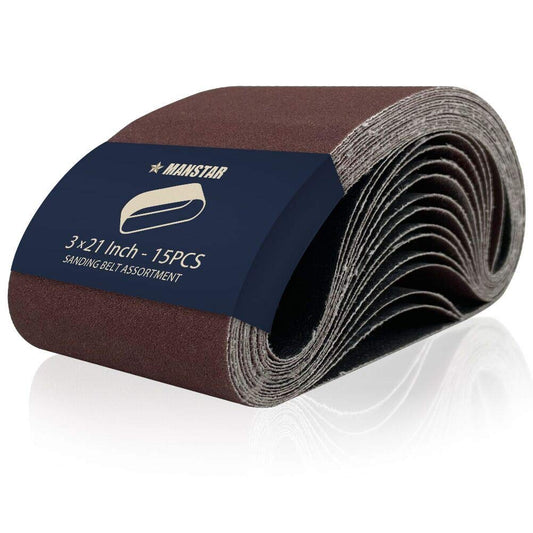 15 Pcs 3 x 21 Inch Assorted Aluminum Oxide Sanding Belt,80/120/150/240/400 Grit