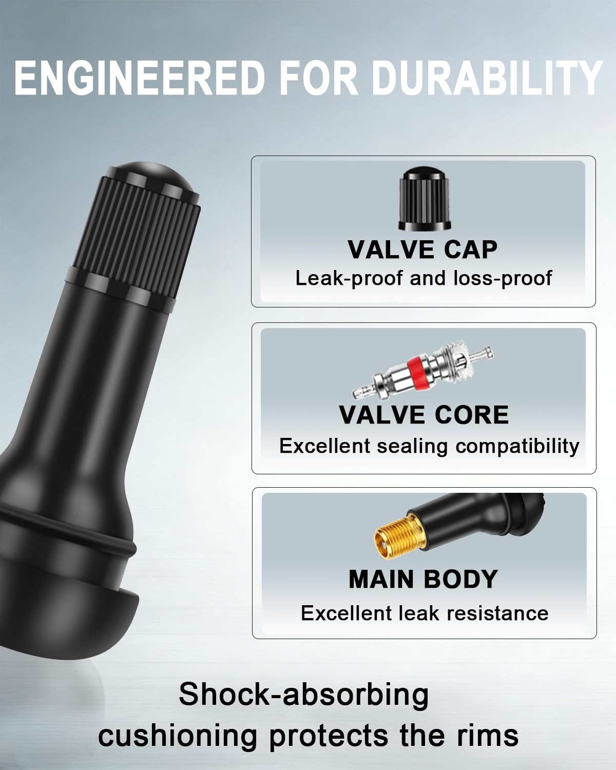 Riseuvo 100pcs TR413 Tire Valve Stem - Rubber Snap-in Valves, Tubeless Valve Stems Suit for 0.453 inch Rim Holes on Standard Vehicle Tires