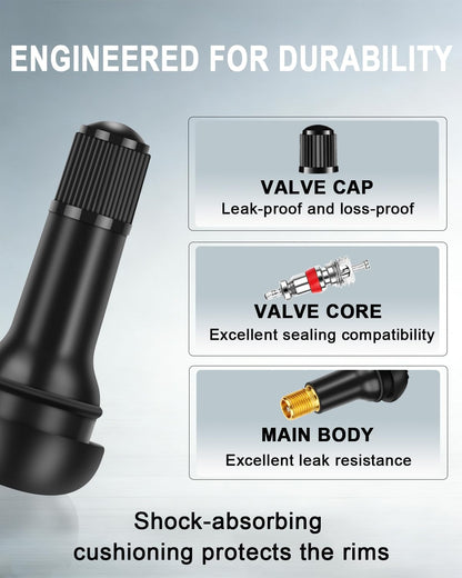 Riseuvo 100pcs TR413 Tire Valve Stem - Rubber Snap-in Valves, Tubeless Valve Stems Suit for 0.453 inch Rim Holes on Standard Vehicle Tires