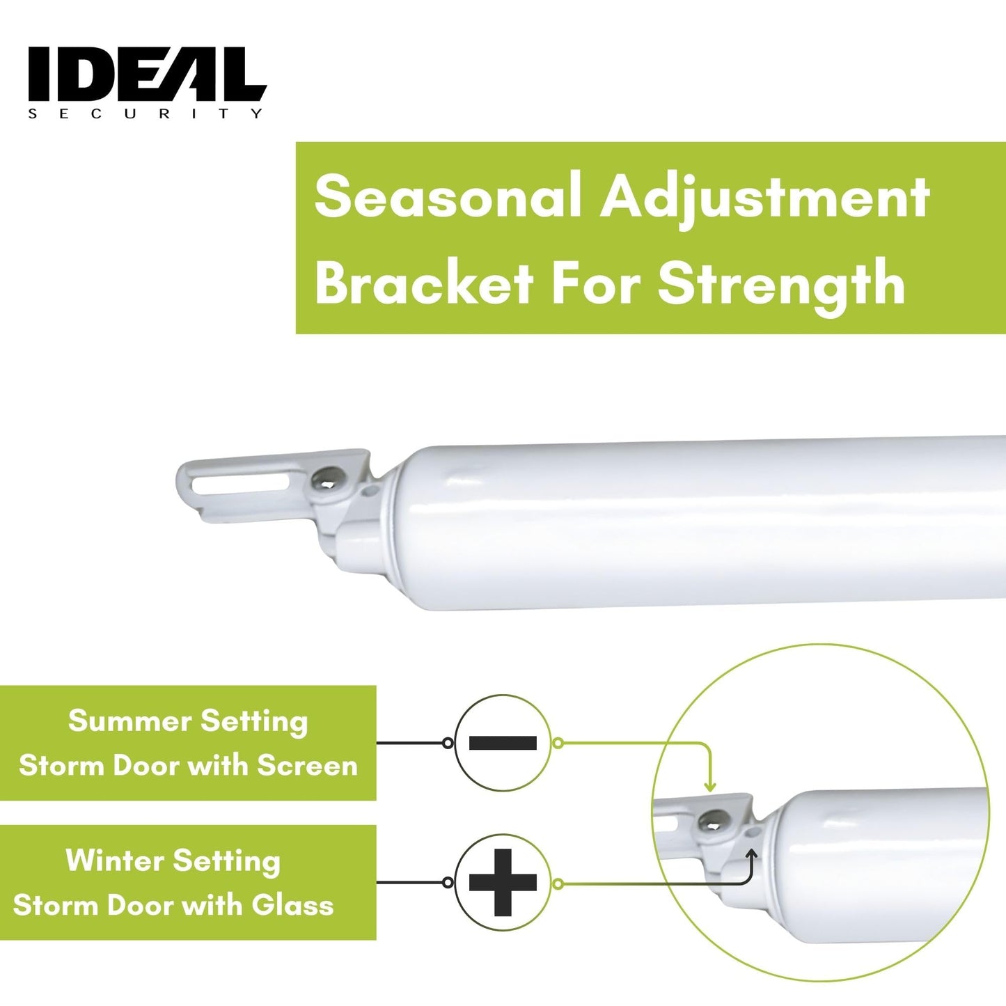Ideal Security Model 1730 Heavy Duty Pneumatic Screen and Storm Door Closer Replacement, 10.5" L x 1.5" W x 1.5" H, Adjustable Speed, Smooth Closing for Heavy Doors, Easy Install, White