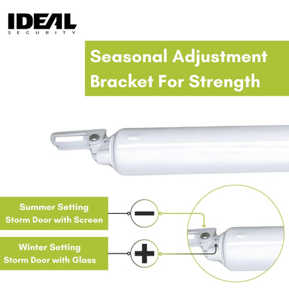 Ideal Security Model 1730 Heavy Duty Pneumatic Screen and Storm Door Closer Replacement, 10.5" L x 1.5" W x 1.5" H, Adjustable Speed, Smooth Closing for Heavy Doors, Easy Install, White