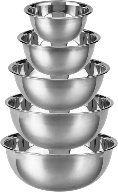 Abizarch Stainless Steel Mixing Bowls Set of 5, Small Metal Mixing Bowl for Kitchen Baking, Prepping, Cooking and Serving, Salad,Vegetables, Sizes 9.4“ 8.6“ 7.8” 6.3“ 5.5” (Lid not Included)
