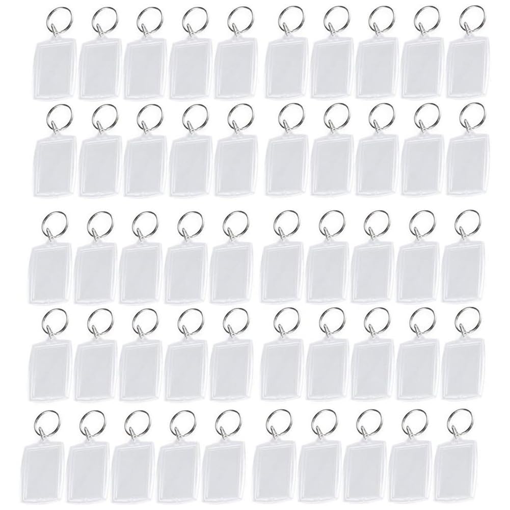 Clear Blank Acrylic Keyrings - Wallet Friendly Picture Frame Key Ring Keychaine For Passport and Photo Insert Pack of 50