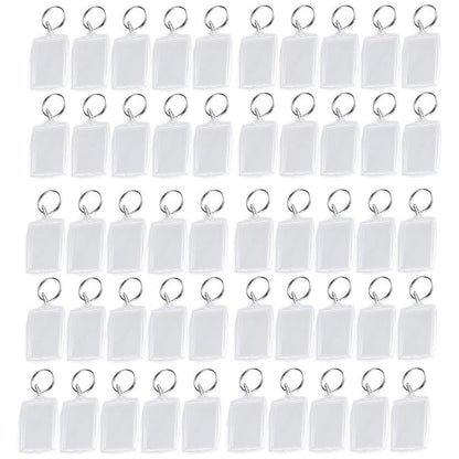 Clear Blank Acrylic Keyrings - Wallet Friendly Picture Frame Key Ring Keychaine For Passport and Photo Insert Pack of 50