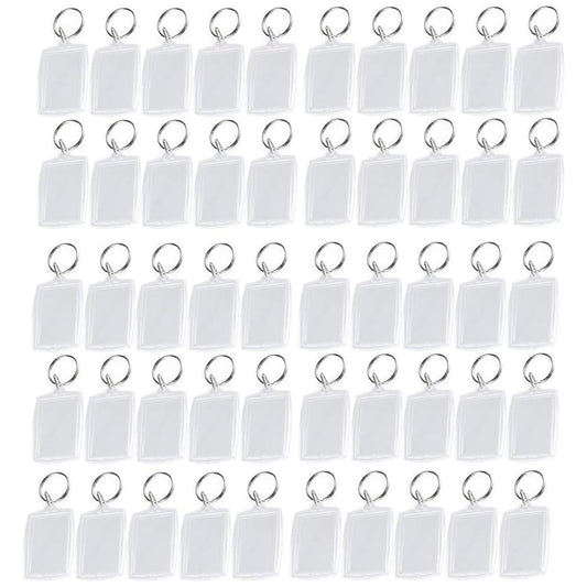 Clear Blank Acrylic Keyrings - Wallet Friendly Picture Frame Key Ring Keychaine For Passport and Photo Insert Pack of 50