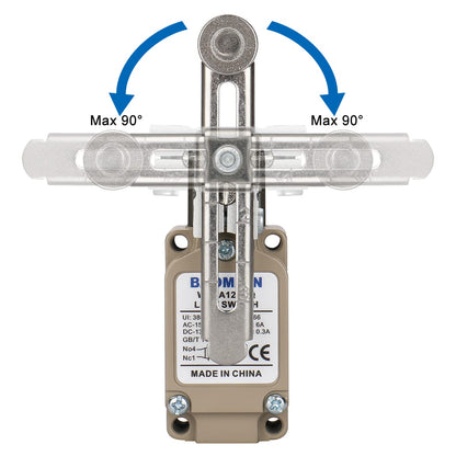 Baomain WLCA12-2-Q Limit Switch Momentary Switch, Adjustable Rotary Roller Lever, IP66 Waterproof