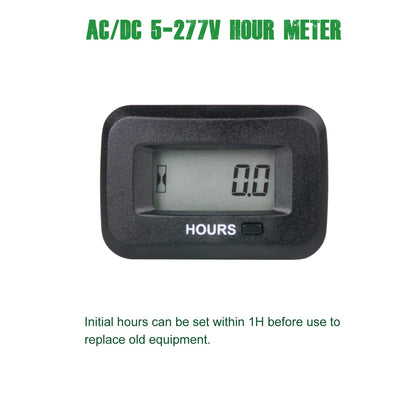 Yooreal Digital AC DC 5-277V Supply Hours Counter,Maintenance Hour Meter,Initial Hours Setup,Works on Various of ZTR Riding Lawn Mower Tractor Generator Land Trimmer UTV Brush Cutter.