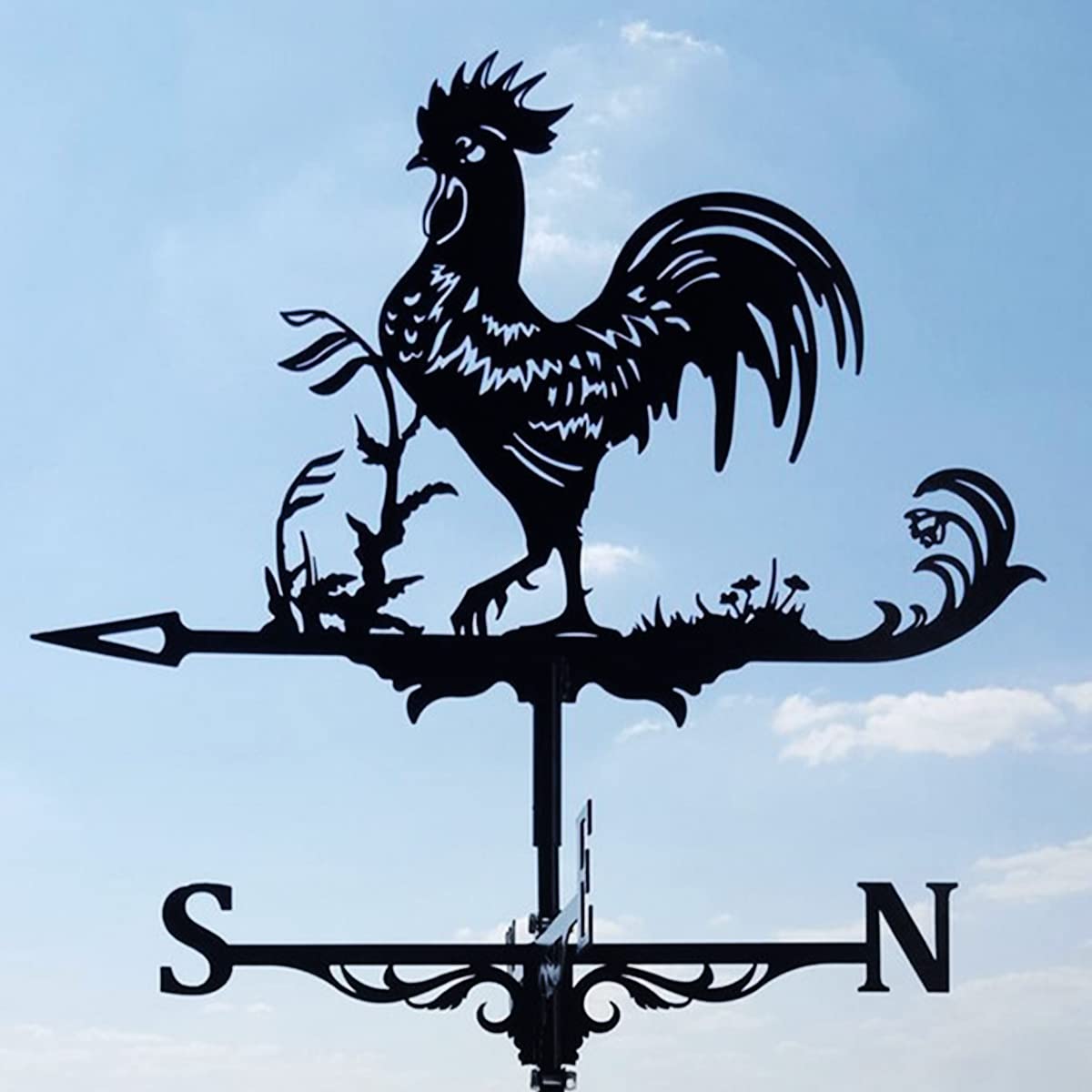 Abizarch Metal Rooster Shape Weathervane, Roof Mount Weather Chicken Wind Vane Direction Indicator,Outdoor Scene Garden Chicken Weather Vane Ornament for for Shed Farmhouse Yard Patio Decor (Rooster)