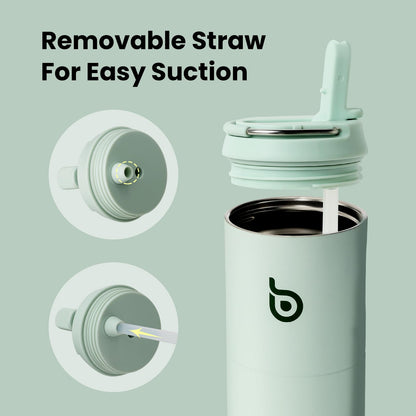 Bottle Bottle Insulated Water Bottle 24oz with Straw Lid and Handle for Sports Travel Gym Stainless Steel Water Bottles Double-Wall Vacuum Metal Bottles Leak Proof BPA-Free (Light Green)