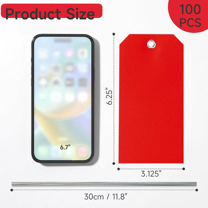 XUWAIDSGN 100Pcs Yellow Plastic Shipping Tags, 4 3/4" x 2 3/8", Writable, Durable, Waterproof (100, Red, 6 1/4" x 3 1/8")