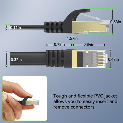Cat 8 Ethernet Cable 50 FT, BUSOHE 40Gbps 2000MHz Cat8 High Speed Flat Internet Network Patch Cord, SFTP Shielded LAN Wire with Gold Plated RJ45 Connector, with Clips, for Outdoor Indoor- 50FT Black