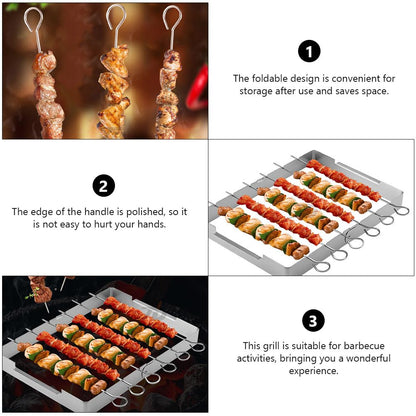 Angoily Stainless Steel Skewer and Grill Rack Set, Barbecue Skewer Rack with Metal Skewers for Grilling Barbecue Shish Kabobs, BBQ Meat, Vegetables, Fruits