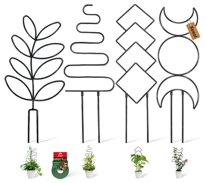 Plant Trellis for Climbing Plants Indoor Outdoor, 23inch Garden Trellis for Potted Plants with Ties, Metal Climbing Plant Support for House Pothos Monstera Flower Hoya Flower, 4 Panels，Black