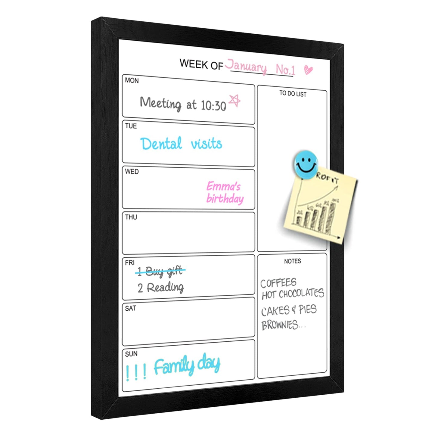 Aitakatta Weekly Dry Erase Whiteboard Calendar, 15.7"x11.8" Magnetic Surface Memo Board, Minimal Design Weekly Planner for Wall, Black Wood Frame Dry Erase Board for Office School Home(ZLBB-S-BK-3040)