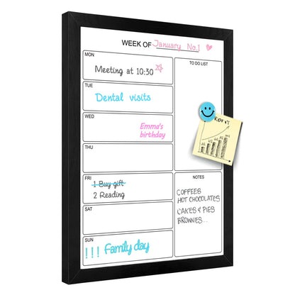 Aitakatta Weekly Dry Erase Whiteboard Calendar, 15.7"x11.8" Magnetic Surface Memo Board, Minimal Design Weekly Planner for Wall, Black Wood Frame Dry Erase Board for Office School Home(ZLBB-S-BK-3040)