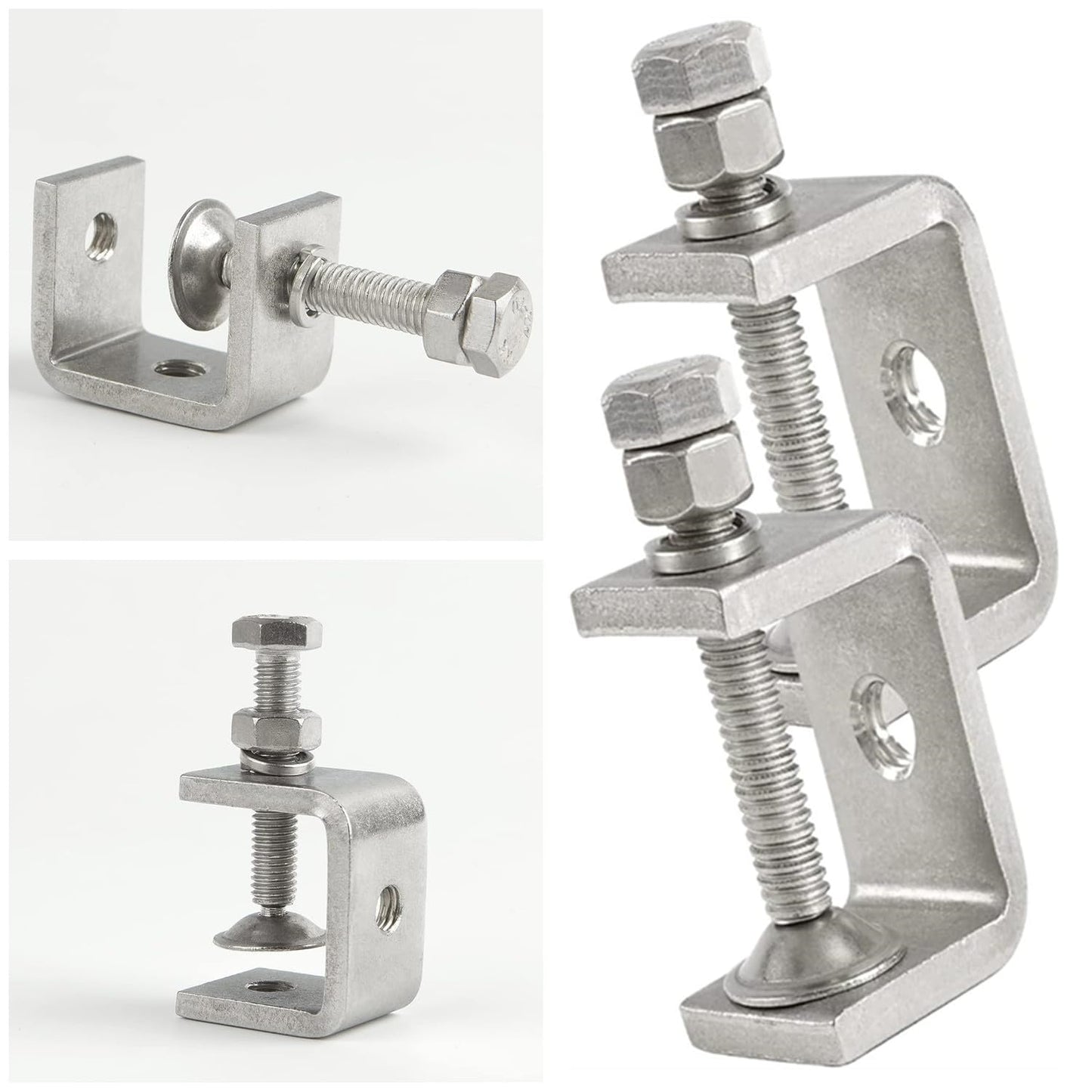 RHBLME 4 Pack Heavy Duty C Clamps, 304 Stainless Steel Small C Clamps, Clamping Range 1in to 1.65in, G Clamps with Adjustable Wide Jaw Openings for Woodworking Welding Construction