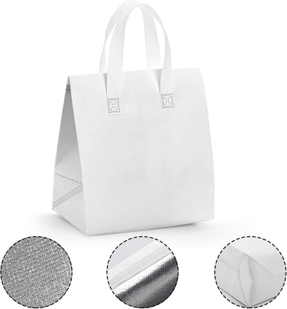 ZENFUN 25 Pack Insulated Take Away Bags Bulk, Small Insulated Cooler Bag Grocery Bag, White Thermal Bags for Hot&cold Frozen Food, Food Delivery, 9.5 x 6 x 10 Inches