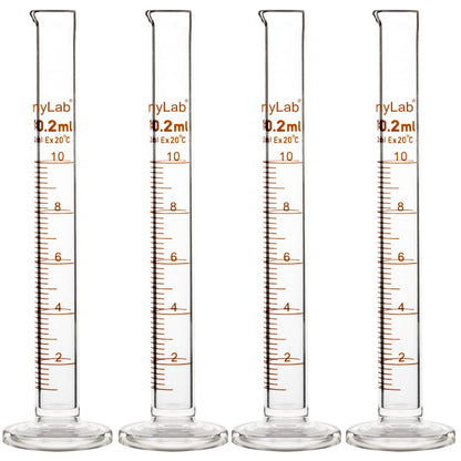 StonyLab 4-Pack Borosilicate Glass 10ml Heavy Wall Graduated Cylinder Measuring Cylinder, 10ml