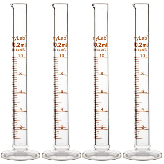 StonyLab 4-Pack Borosilicate Glass 10ml Heavy Wall Graduated Cylinder Measuring Cylinder, 10ml