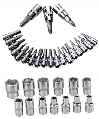 YWHWLX 46 Pieces 1/4 in. Drive Ratchet Socket Wrench Set with Storage Case, Includes Metric Bit Sockets and Extension Bar for Car Repair and Home Maintenance