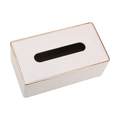 KINGFOM Rectangular PU Leather Tissue Box Holder, Facial Tissue Case Napkin Dispenser for Home Office Car Automotive Decoration with Gold Line(Pearl White-L)