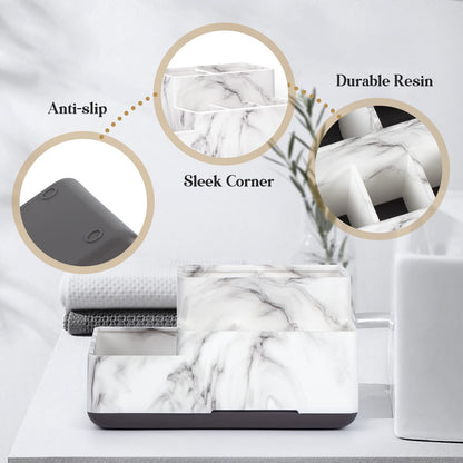Toothbrush Holder, Bathroom Organizers Countertop, 6 Compartments Multifunctional Washroom Organizer for Toothpaste, Cosmetic, Makeup, Office Stationery Pencils, White Marble