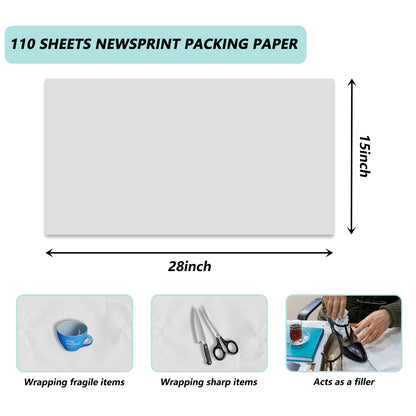 Choary Packing Paper Sheets for Moving,Wrapping Paper Newsprint Packing Paper for Shipping, Fill the Moving Boxes and Protect Fragile Items (110 Sheets, 27”x15”)