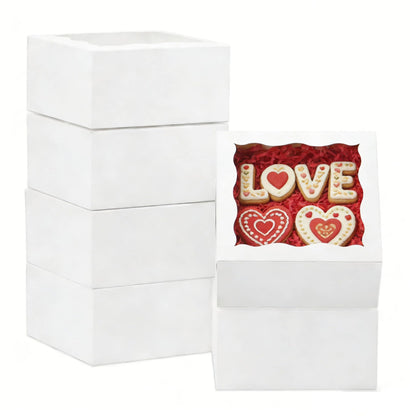 XINHPKGG 50 Pack Cookie Boxes 6x6x3 Inch Bakery Boxes with Window Treat Box Dessert Box for Macaron Mini Cake Chocolate Covered Strawberries Pastry - White