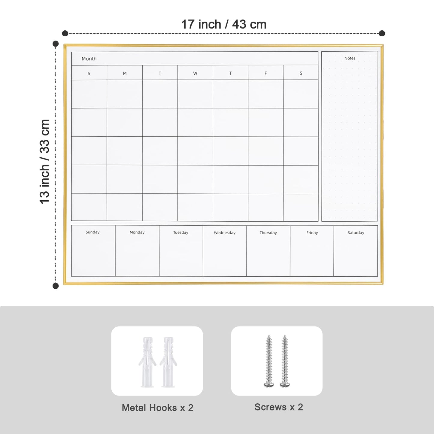 Aitakatta 3-in-1 Dry Erase Calendar for Wall with Gold Aluminum Frame, Magnetic Monthly & Weekly Calendar Whiteboard, Dry Erase Board for Wall, Hanging White Board for Decor/Memo(YL+ZL-Gold,4333)