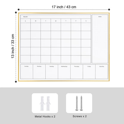 Aitakatta 3-in-1 Dry Erase Calendar for Wall with Gold Aluminum Frame, Magnetic Monthly & Weekly Calendar Whiteboard, Dry Erase Board for Wall, Hanging White Board for Decor/Memo(YL+ZL-Gold,4333)
