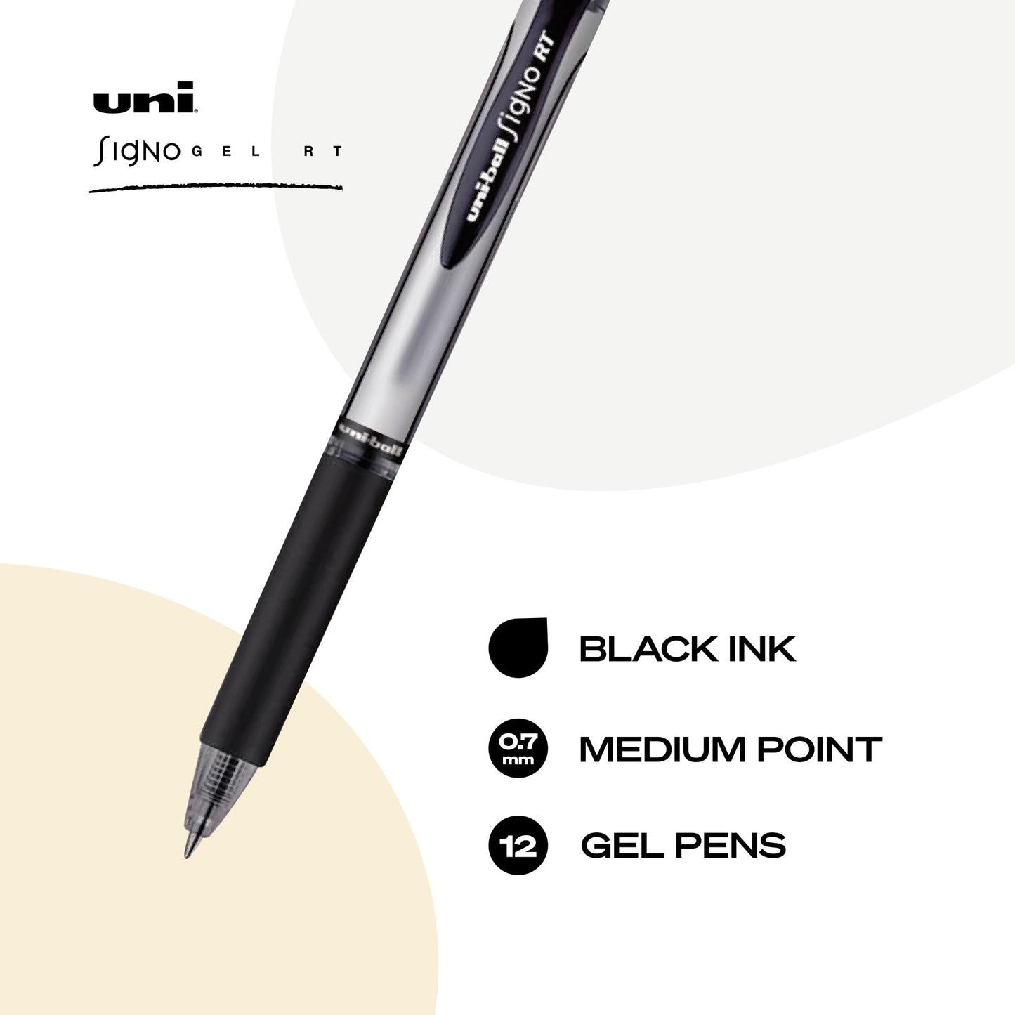 uni-ball Signo RT Rollerball Gel, Gel Retractable Roller Ball Pen Medium-0.7mm, 12 Pack, Black Ink (65940)