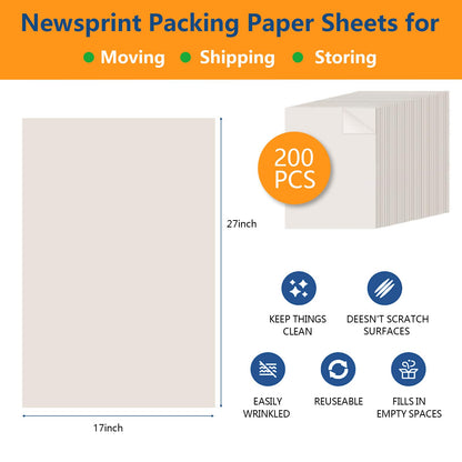 200 Sheets 27”x17” Packing Paper Sheet for Moving Shipping Wrapping Packing Box Newsprint Paper Moving Paper Moving Supplies Protecting Fragile Items Glass China Dishes Packing (200 Sheet)