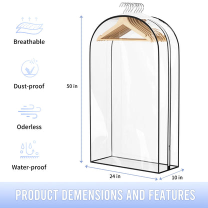 Clear Garment Bag For Hanging Clothes 50" Longth- 4 Pack 10" Gusseted Suit Bags For Closet Storage, Plastic Clothes Storage Bag For Suit Coat Dress, fur, Clothes Cover For Open Closet
