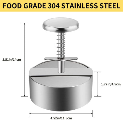 XRZXZN 304 Stainless Steel Burger Press - 4.5" Adjustable Hamburger Patty Maker with Non-Stick Mold & Spring Button, Heavy Duty Easy Release for Beef, Burgers, BBQ (Dishwasher Safe & Rustproof)