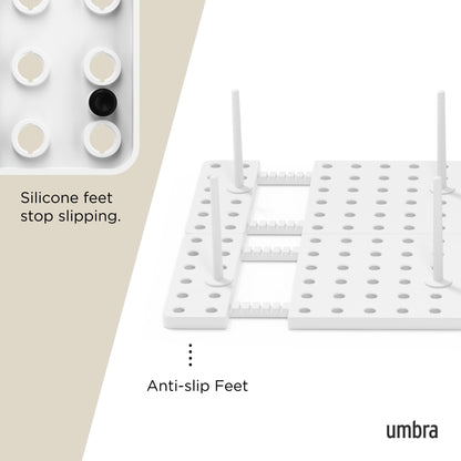 Umbra Peggy Kitchen Drawer Cupboard Organizer Tray - Adjustable Storage System For Food Containers, Cookware, Serveware, Utensils and More, White