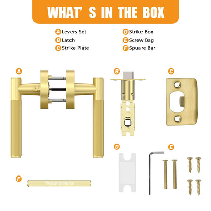 Amerdeco Brushed Gold Privacy Knurled Door Handles, Heavy Duty Interior Bedroom and Bathroom Lever, 1 Pack (AM0016)