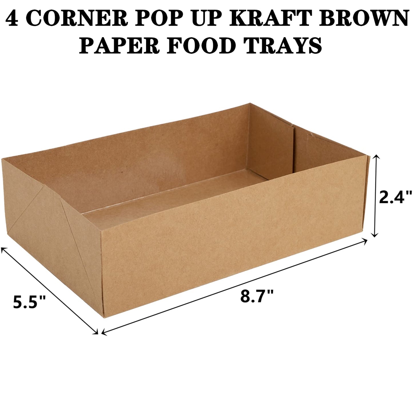 DEAYOU 50 Pack Food Paper Trays, 1/2 LB Kraft Food Containers, Paperboard Food Box Tray for Party, Brown Fast Food Holders for Stadium, Theater, Nacho