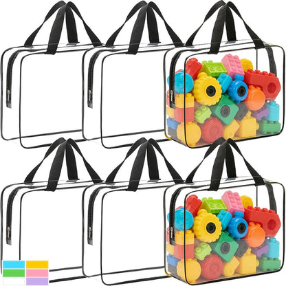 Wenscis 6 Packs Extra Large Toy Storage Bags with Zipper, Reusable Clear Plastic Toy Organizer Bag with Labels for Blocks, 11.8″×8.6″×3.9″Travel Waterproof Organizer Bags for Puzzles