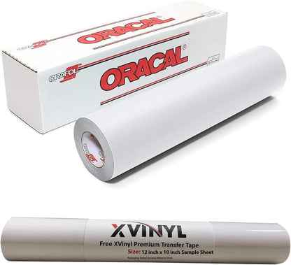 Roll of Oracal 651 White Craft Vinyl - Permanent Adhesive Vinyl for Cricut, Silhouette, and Cameo Vinyl Cutters - Matte Finish - Outdoor and Indoor - Bonus 3.8" Maple Leaf Decal (12 Inch x 15ft)