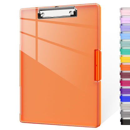 Clipboard with Storage, 8.5x11 Clip Boards with 2 Storage Case and A4 Paper Folder, Clear Dry Erase Top Panel, Heavy Duty Plastic, Folio & Side-Opening, for Nurses, Teacher, Lawers, Orange