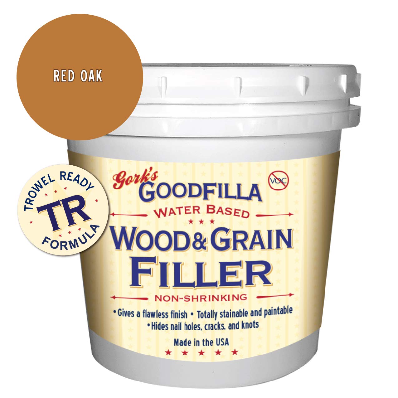 Water-Based Wood & Grain Filler (Trowel Ready) - Red Oak - 1 Quart by Goodfilla | Replace Every Filler & Putty | Repairs, Finishes & Patches | Paintable, Stainable, Sandable & Quick Drying