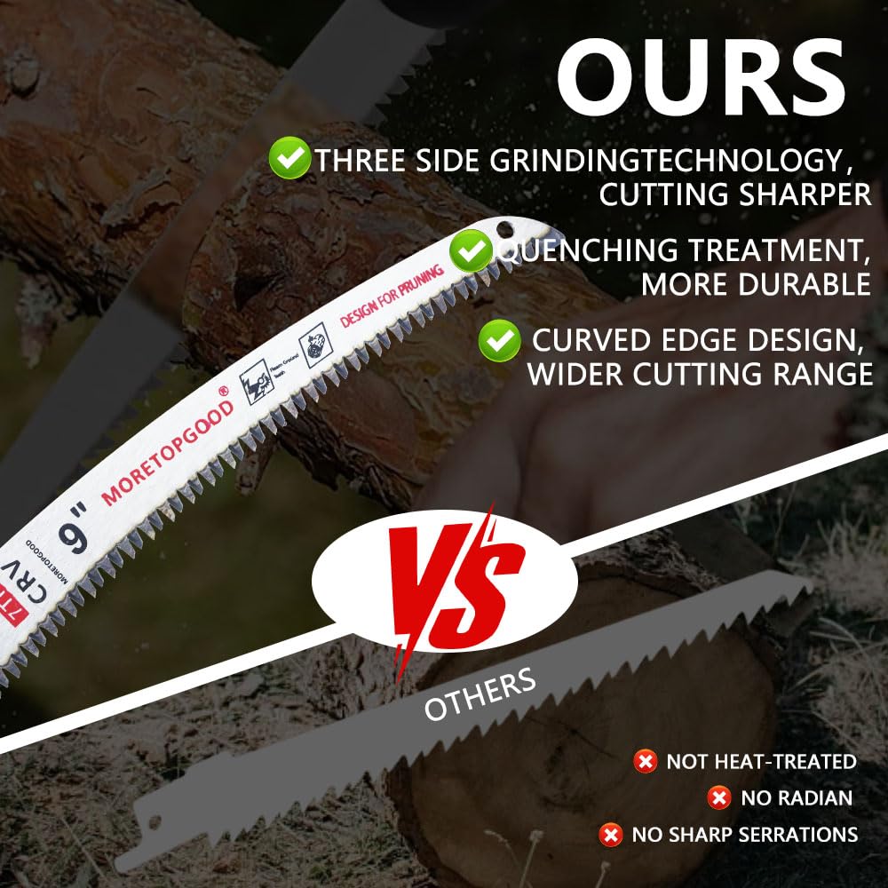 MORETOPGOOD 9” Arc Edge Reciprocating Saw Blade, 7TPI Japanese Teeth with Curved Edge Wood Pruning Saw Blades for Tree Trimming, Wood Cutting (3 Pack)