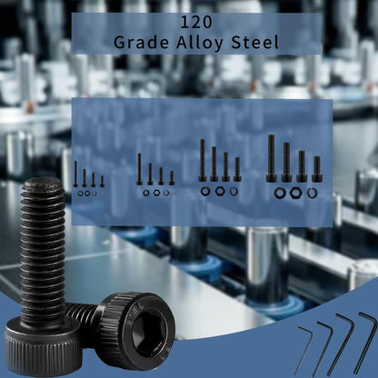 WiliThghe 1900PCS M2 M3 M4 M5 Metric Screw Combination, Hex Nut Metric Bolt and Nut Combination Kit, Metric Nut and Bolt Flat Washer and Lock Washer Kit, with 4 Hex Wrenches, Grade 12.9 Alloy Steel