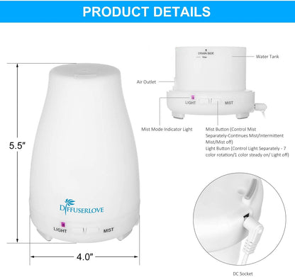 Diffuserlove 2 Pack 200ml Essential Oil Diffuser Ultrasonic Aromatherapy Diffuser Cool Mist Humidifiers and Waterless Auto Shut-Off for Home Office Bedroom