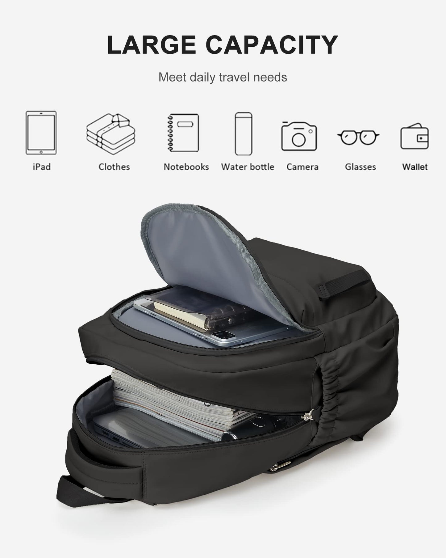 Backpack for School Black Women College High School Bag for Girls Teen Boys Book Bag Casual Travel Laptop Backpacks for Men