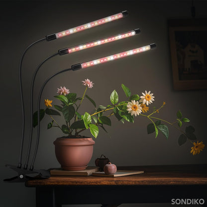Sondiko Grow Lights for Indoor Plants Full Spectrum, 2 Heads Plant Lights Indoor with 3 Spectral Modes, 10 Level Brightness, Auto On/Off Timer, Memory Timing Function for Various Plants Growth, 2 Pack