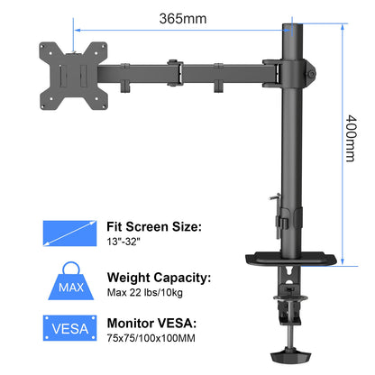 Suptek Single LED LCD Monitor Desk Mount Heavy Duty Fully Adjustable Stand for 1 / One Screen up to 32 inch (MD6421)