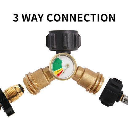 Roastove Dual Propane Tank Connection,Propane Tank Y Splitter Adapter with Gauge, Level Indicator, Gas Pressure Meter for 5-40lb Propane Tank, Work with RV Camper, Cylinder,BBQ Grills, Camping Stoves
